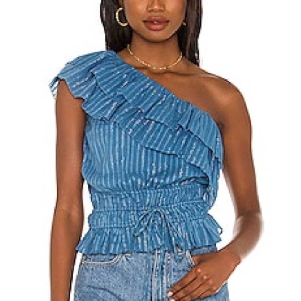 Karina Grimaldi Meli One Shoulder Top in Blue - 6 DAYS LEFT